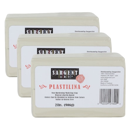 Sargent Art Plastilina Non-Hardening Modeling Clay, Cream, 2 lbs/Pack, PK3 22-7600